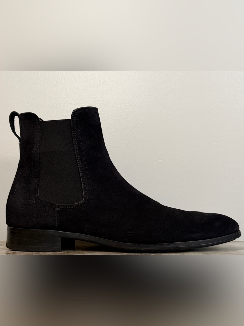 FERRAGAMO BLACK SUEDE CHELSEA BOOTS US 13 D MADE IN ITALY ANKLE $1200 PULL ON